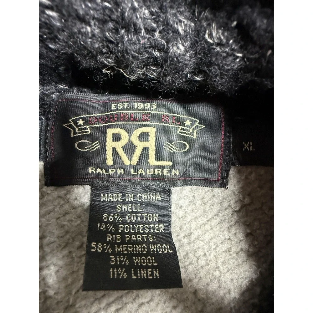 RRL Ralph Lauren Sweater Mens XL Gray Heavyweight Shawl Button Mock Neck Knit